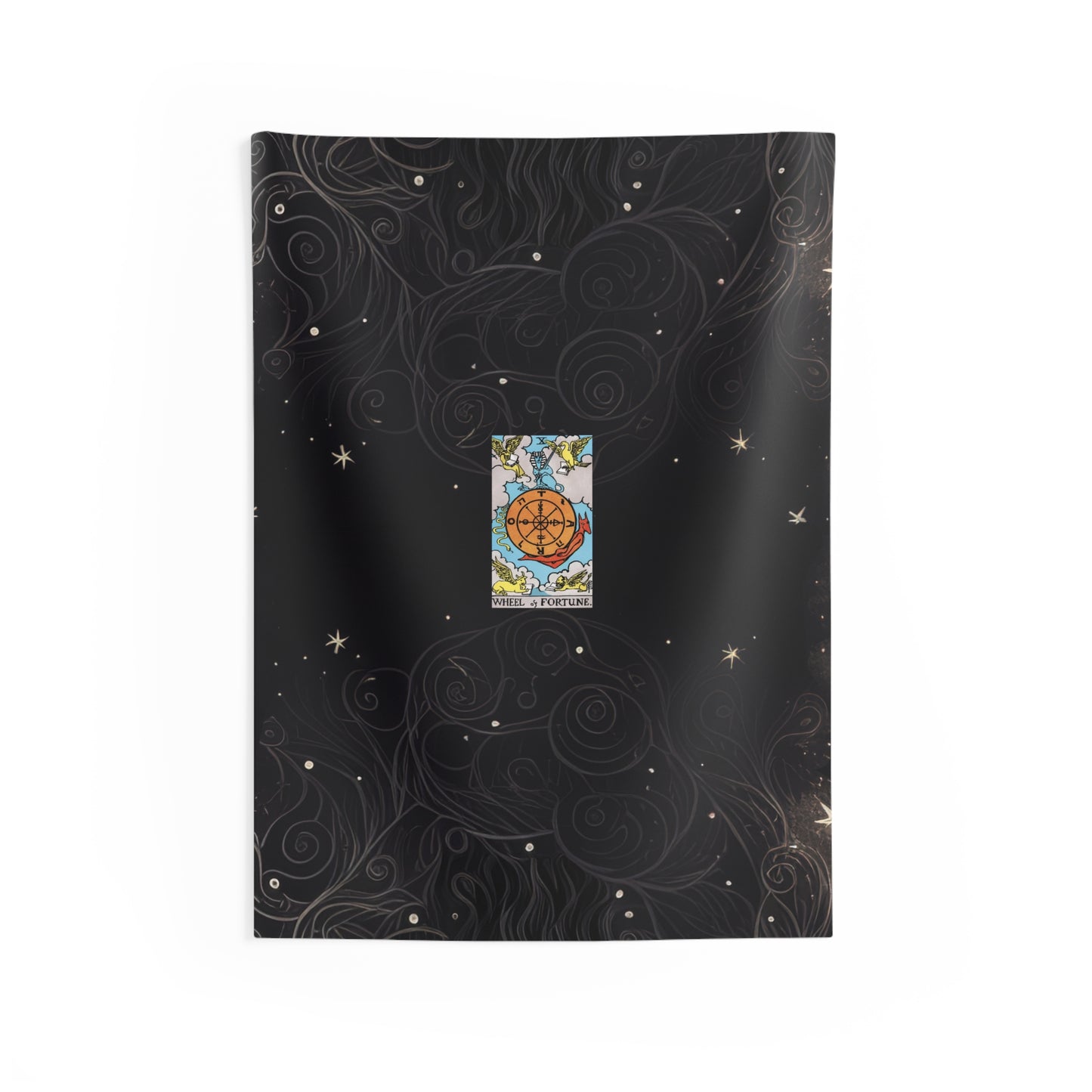 The Wheel of Fortune Tarot Card Altar Cloth or Tapestry with Starry Background