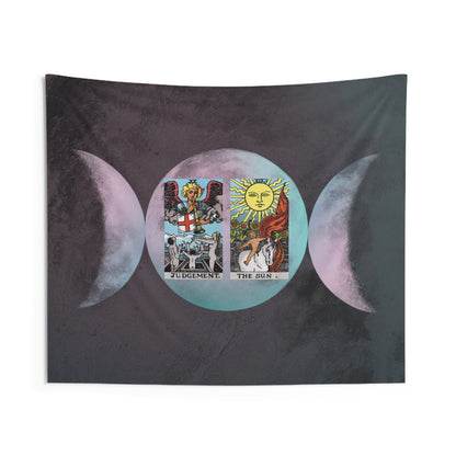 The Judgement AND The Sun Tarot Cards Altar Cloth or Tapestry with Triple Goddess Symbol