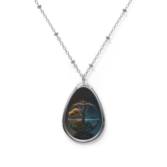 Libra Zodiac Sign ~ Colorful Libra Scales with Golden Tree ~ Necklace & Oval Pendant With Chain