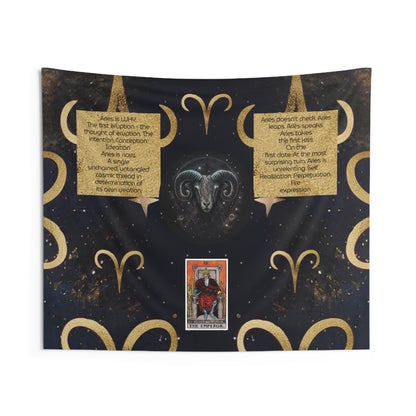 Aries Zodiac Sign Altar Cloth or Wall Tapestry With Aries Ram, The Emperor Tarot Card and a Poem for Chanting and Incantation