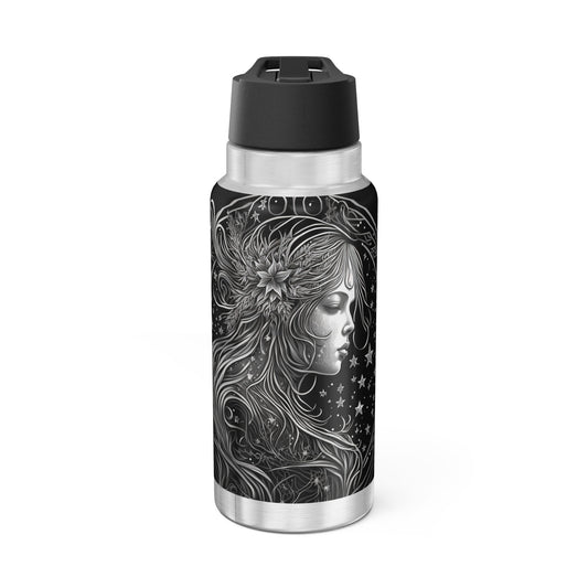 Virgo Zodiac Sign In Black and White ~ 32oz Tumbler With Lid and Straw