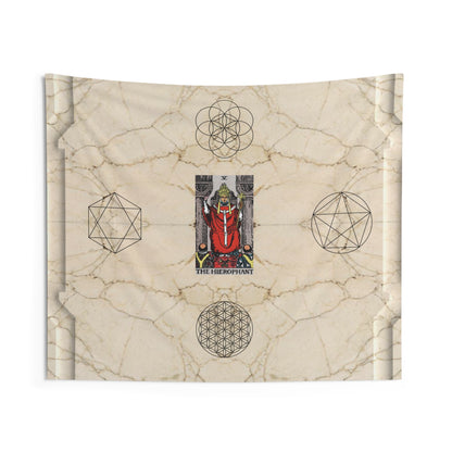 The Hierophant Tarot Card Altar Cloth or Tapestry with Marble Background, Flower of Life and Seed of Life