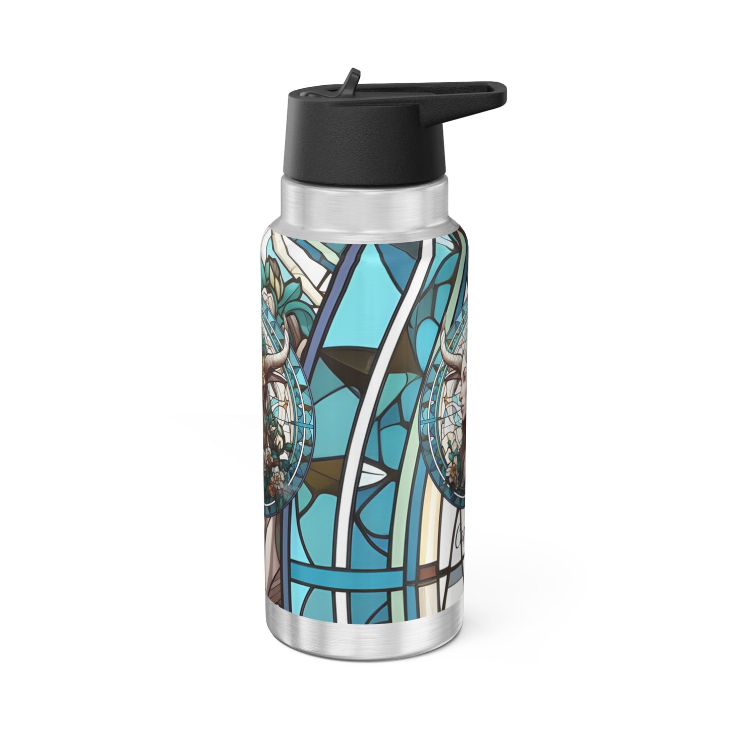 Capricorn Zodiac Sign Stained Glass Illustration ~ 32oz Tumbler With Lid and Straw