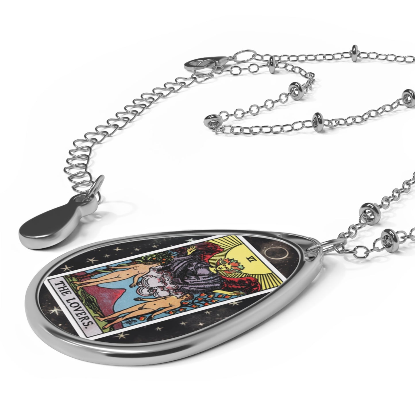The Lovers Tarot Card Oval Pendant Necklace With Chain