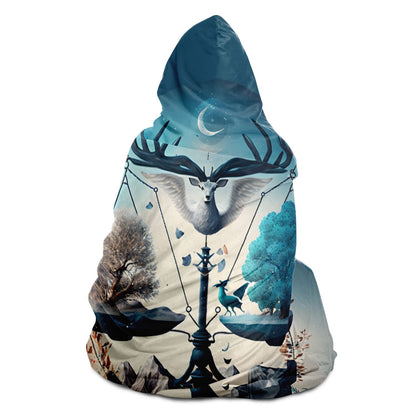 Libra Scales with Majestic Blue and White Trees Hooded Blanket