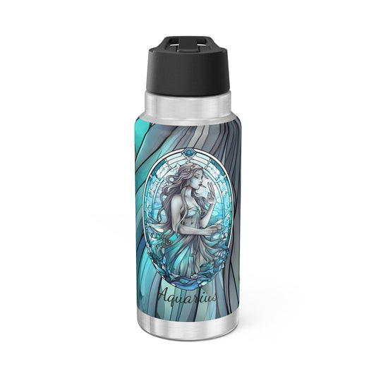 Aquarius Zodiac Sign Stained Glass Illustration ~ 32oz Tumbler With Lid and Straw