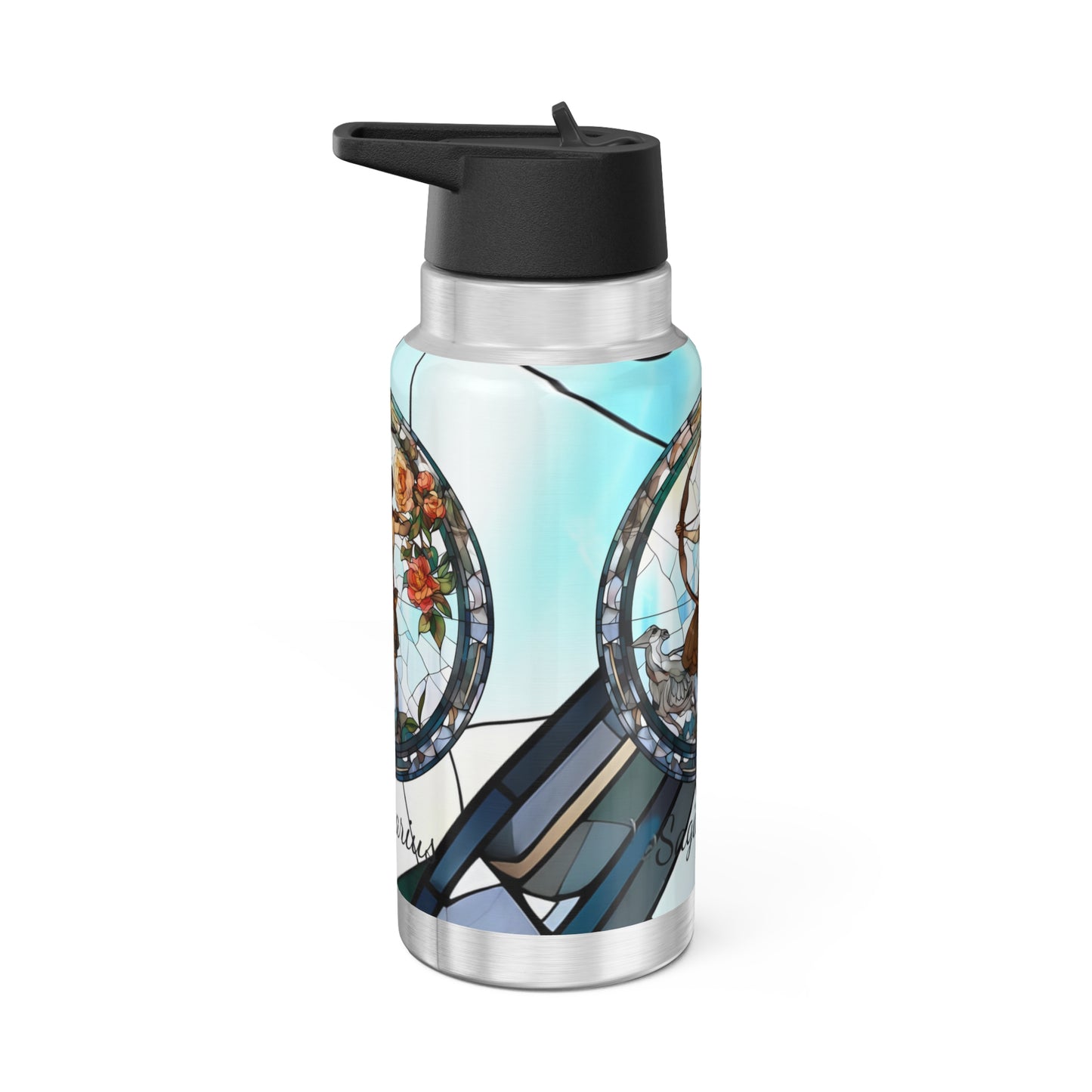 Sagittarius Zodiac Sign Stained Glass Illustration ~ 32oz Tumbler With Lid and Straw