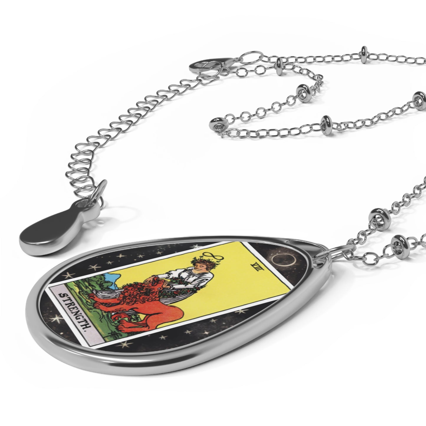 The Strength Tarot Card Oval Pendant Necklace With Chain