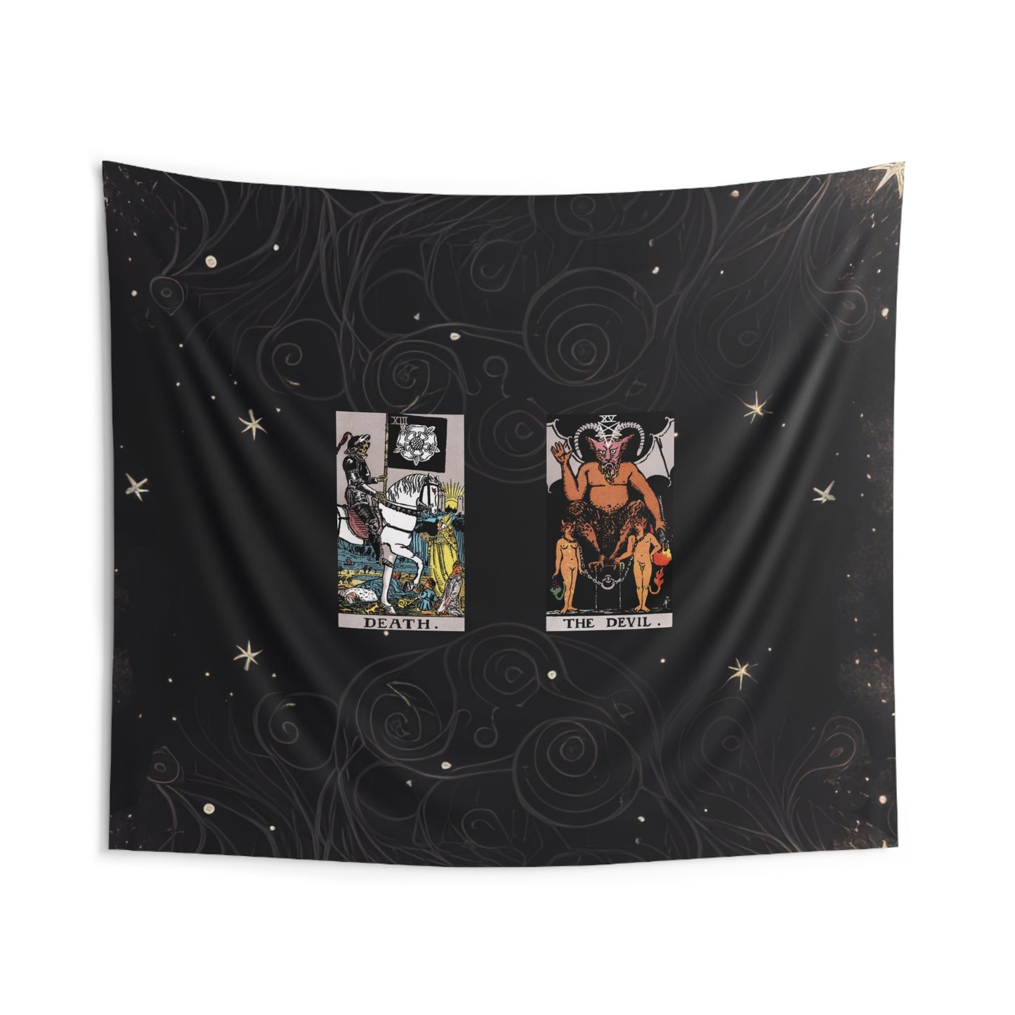 The Death AND The Devil Tarot Cards Altar Cloth or Tapestry with Starry Background