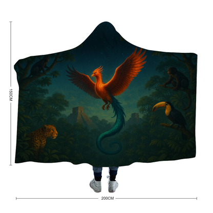 Jungle Phoenix Fleece Hooded Blankets