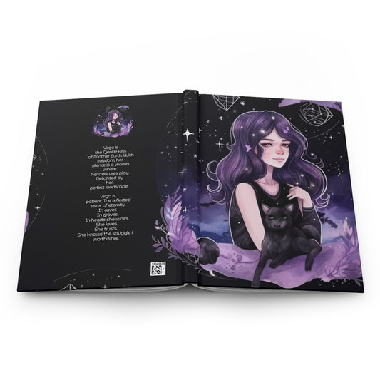 Virgo Purple Caricature Illustration with Poem Hardcover 150 Page Journal