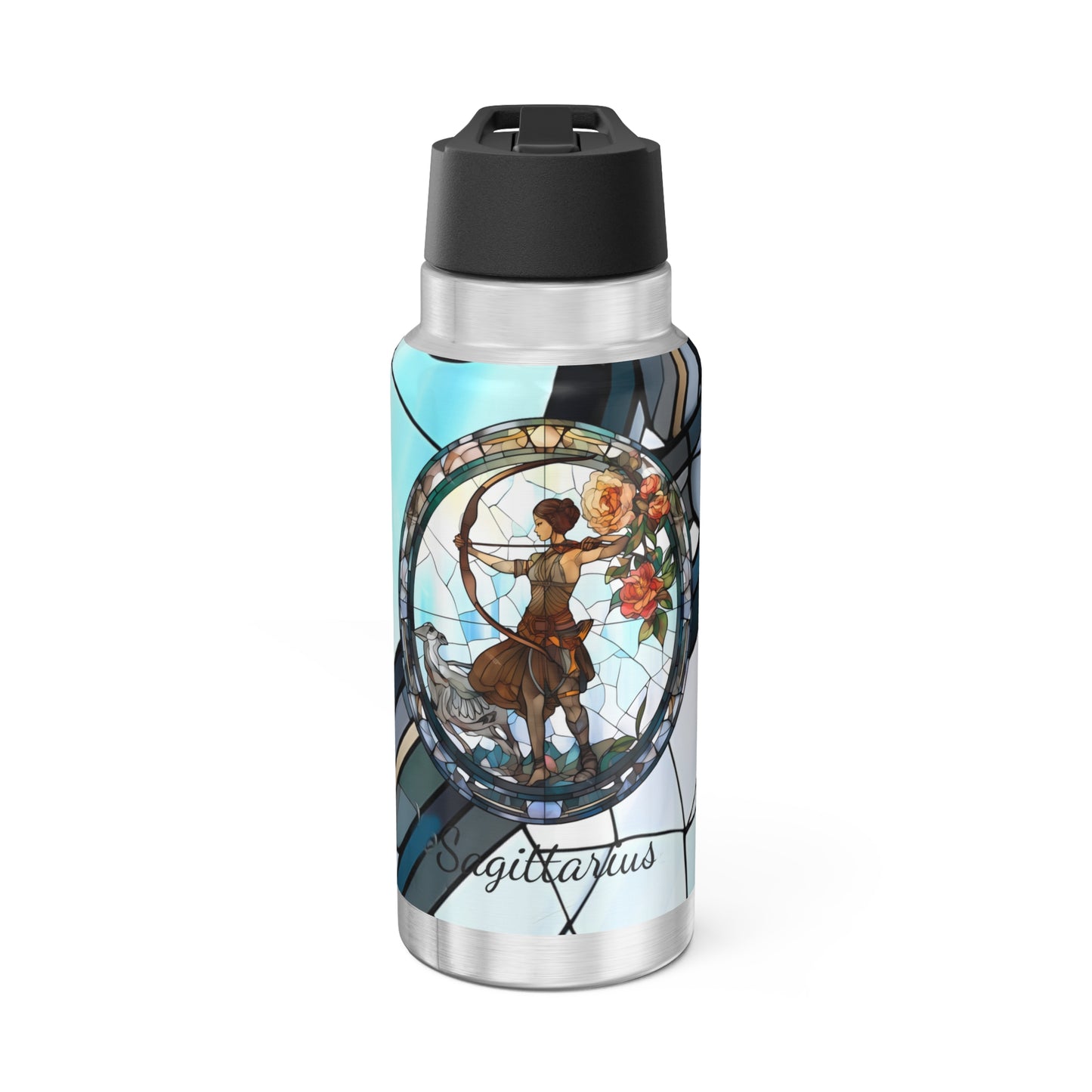 Sagittarius Zodiac Sign Stained Glass Illustration ~ 32oz Tumbler With Lid and Straw