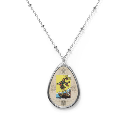 The Fool Tarot Card Pendant with Marble Background, Flower of Life, and Seed of Life