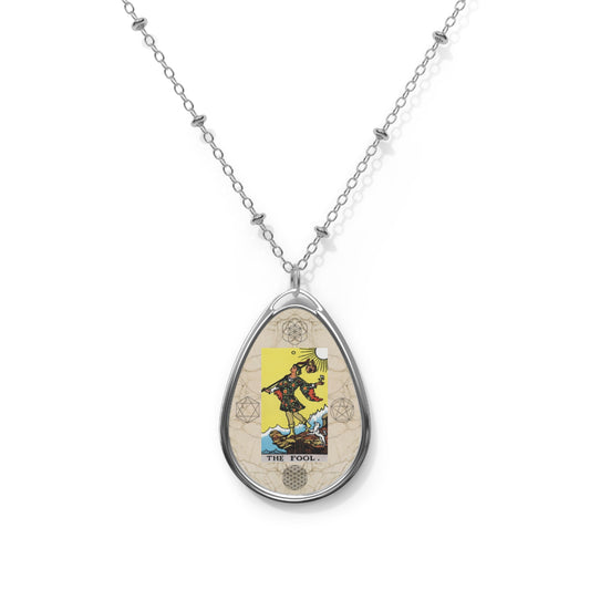 The Fool Tarot Card Pendant with Marble Background, Flower of Life, and Seed of Life