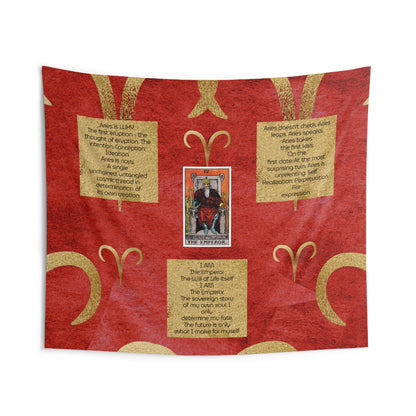 Aries Zodiac Sign Altar Cloth or Wall Tapestry With The Emperor Tarot Card and a Poem for Chanting, Incantation and invocation