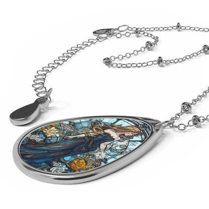 Virgo Zodiac Sign Stained Glass Illustration ~ Necklace & Oval Pendant With Chain