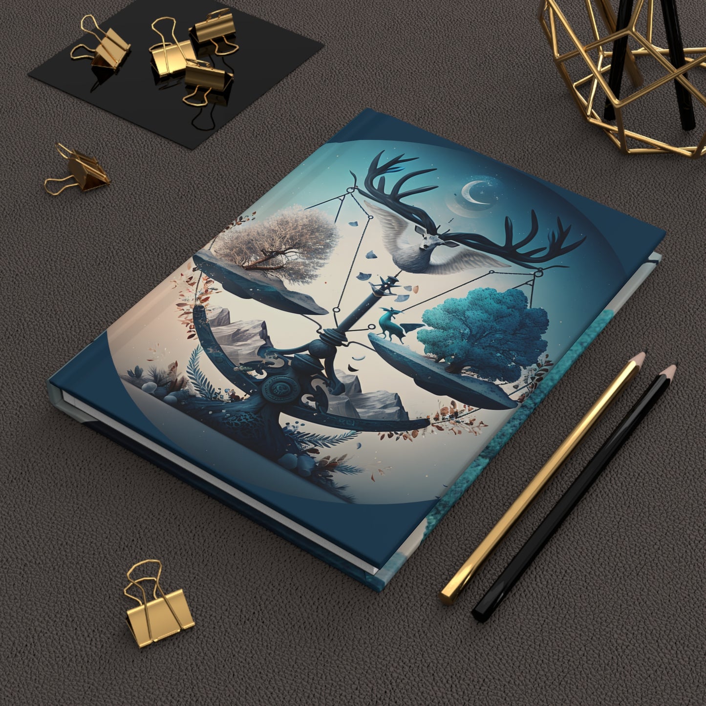Libra Scales in Blue and White with Poem Hardcover 150 Page Journal