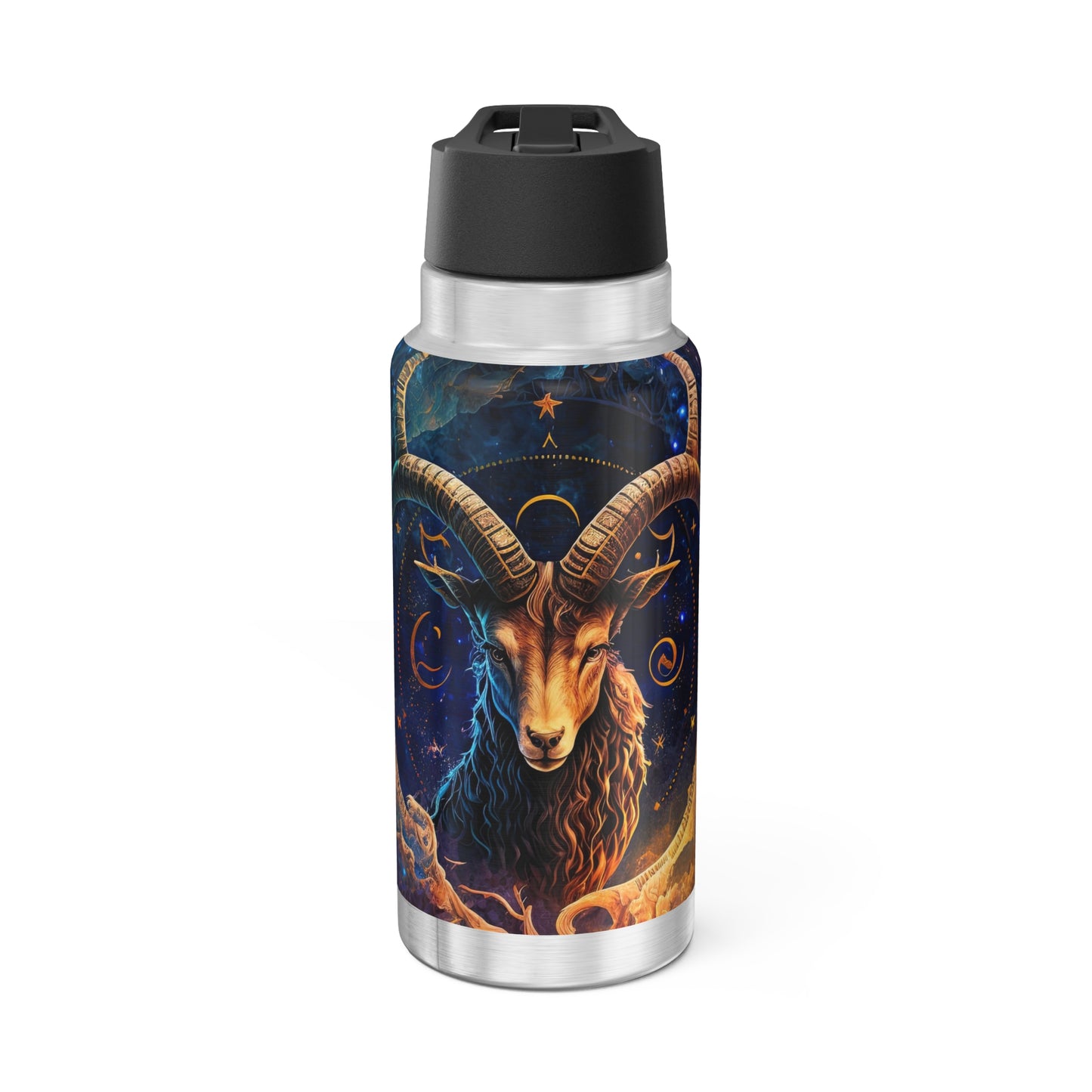 Capricorn Zodiac Sign Majestic Goat with Starry Background ~ 32oz Tumbler With Lid and Straw