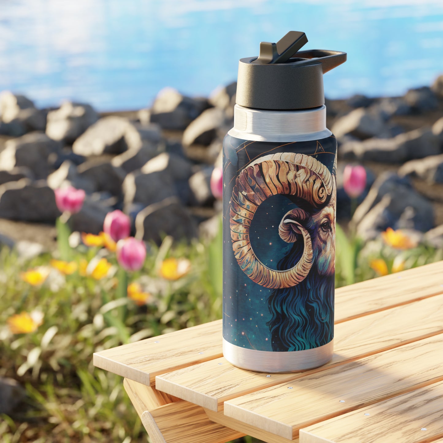 Aries Zodiac Sign Ram with Starry background  ~ 32oz Tumbler With Lid and Straw