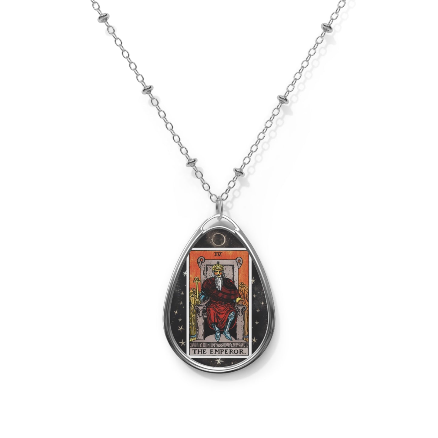 The Emperor Tarot Card Oval Pendant Necklace With Chain