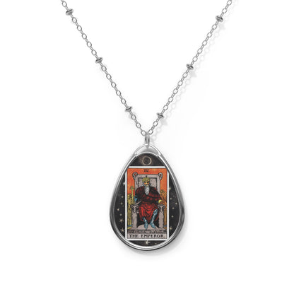 The Emperor Tarot Card Oval Pendant Necklace With Chain