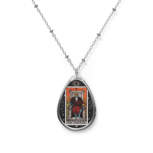 The Emperor Tarot Card Oval Pendant Necklace With Chain