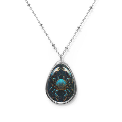Cancer Zodiac Sign ~ Cancer the Crab in Blue ~ Necklace & Oval Pendant With Chain