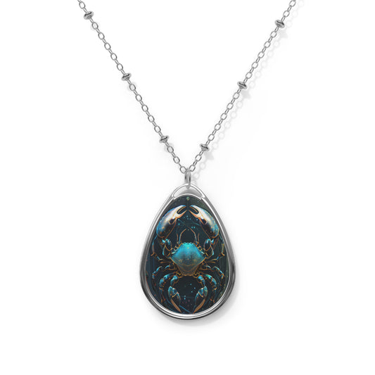 Cancer Zodiac Sign ~ Cancer the Crab in Blue ~ Necklace & Oval Pendant With Chain