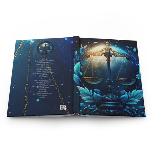 Libra Scales in Gold and Blue with Poem Hardcover 150 Page Journal