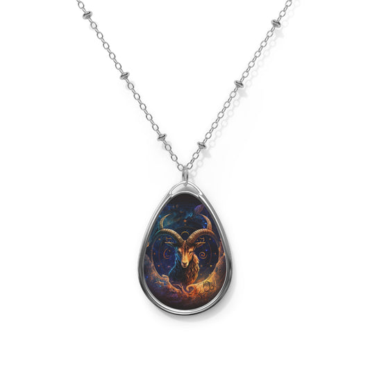 Capricorn Zodiac Sign ~ Celestial Capricorn Goat Watercolor ~ Necklace & Oval Pendant With Chain