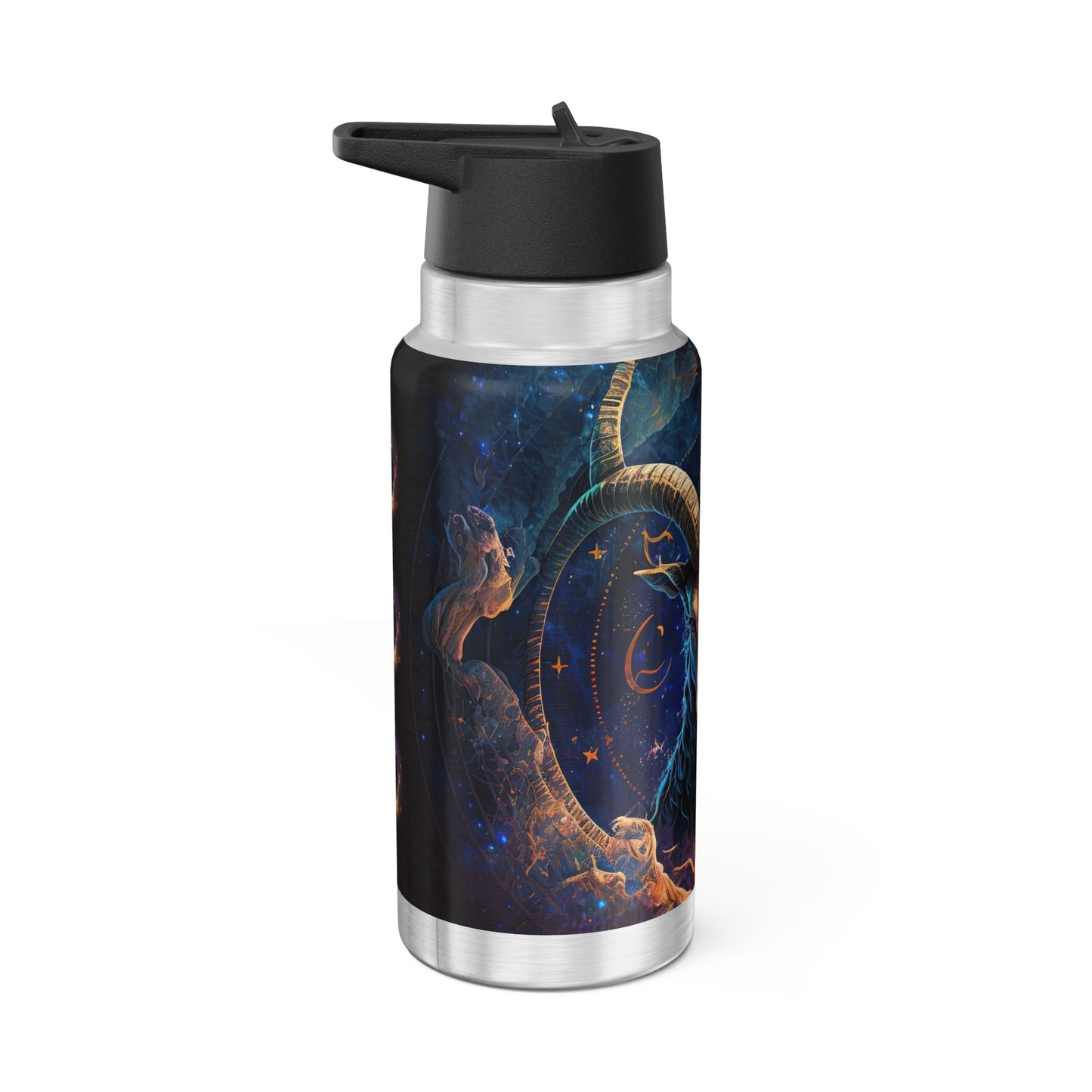 Capricorn Zodiac Sign Majestic Goat with Starry Background ~ 32oz Tumbler With Lid and Straw