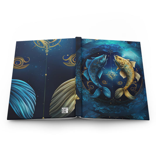 Pisces Fish in Gold and Blue Hardcover 150 Page Journal