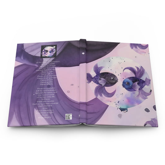 Pisces Purple Caricatures with Poem Hardcover 150 Page Journal