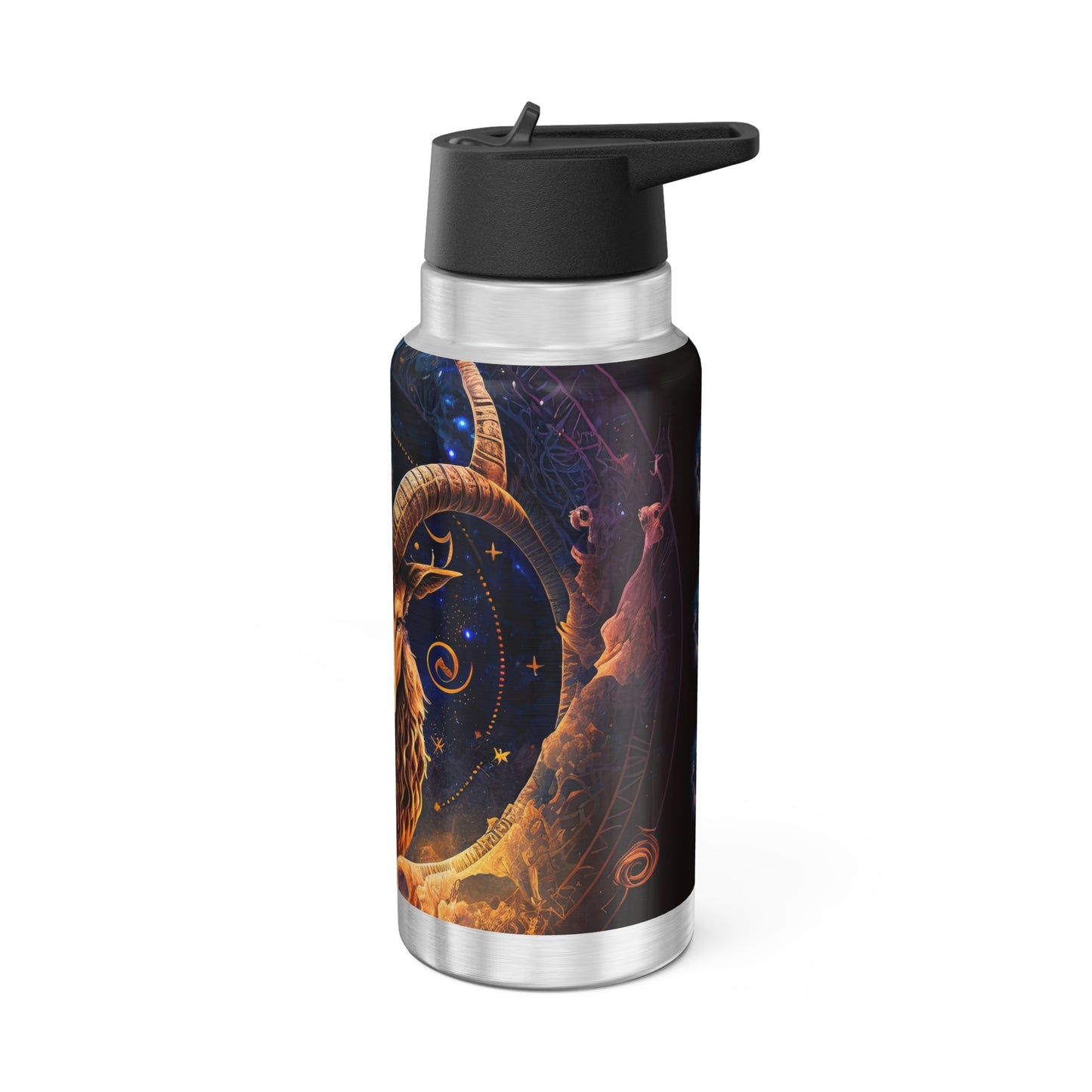 Capricorn Zodiac Sign Majestic Goat with Starry Background ~ 32oz Tumbler With Lid and Straw