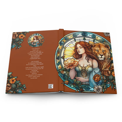 Leo Stained Glass Illustration with Poem Hardcover 150 Page Journal