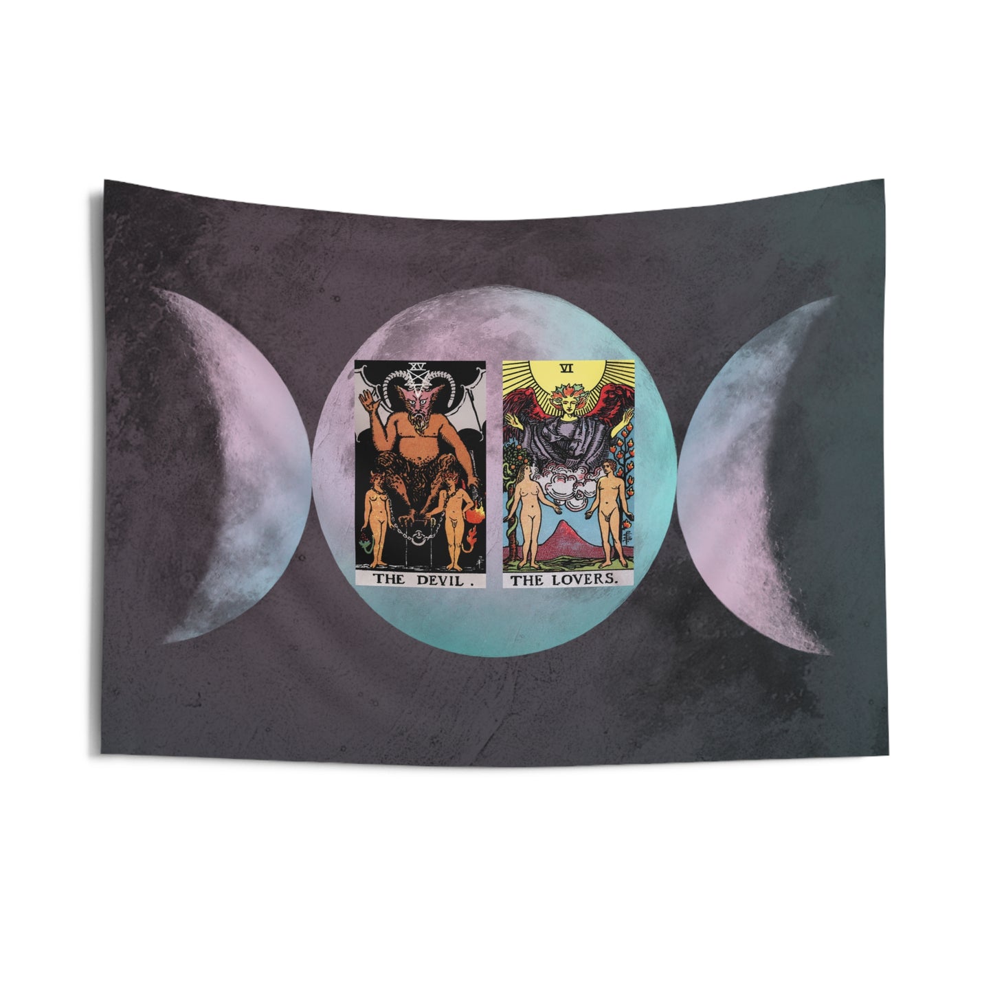 The Devil AND The Lovers Tarot Cards Altar Cloth or Tapestry with Triple Goddess Symbol