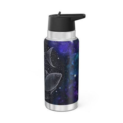 Pisces Zodiac Sign in Black and White with Starry Background ~ 32oz Tumbler With Lid and Straw