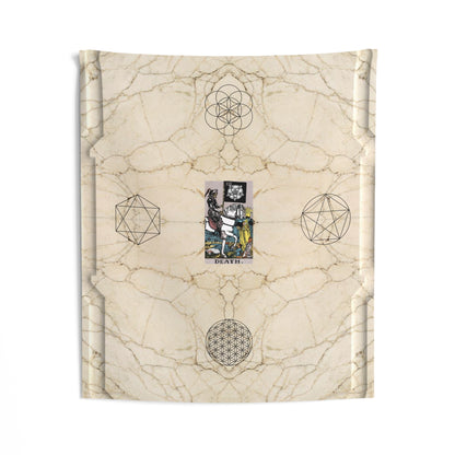 The Death Tarot Card Altar Cloth or Tapestry with Marble Background, Flower of Life and Seed of Life