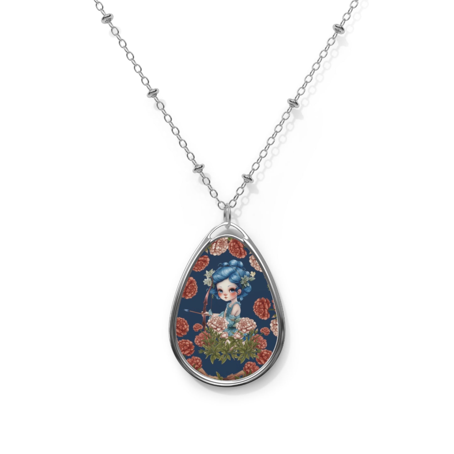 Sagittarius Zodiac Sign Vintage illustration ~ Necklace & Oval Pendant With Chain