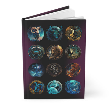 Zodiac Lined Journal with Black Background - Hardcover 150 Page