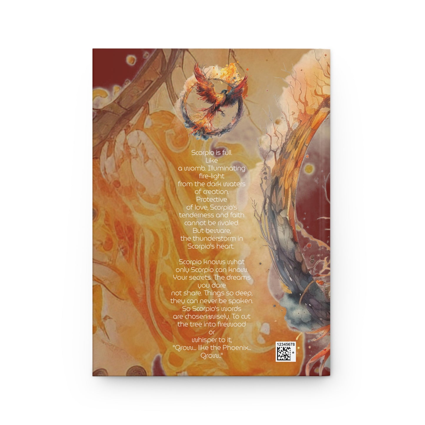 Scorpio Fire Phoenix Watercolor Illustration with Poem Hardcover 150 Page Journal