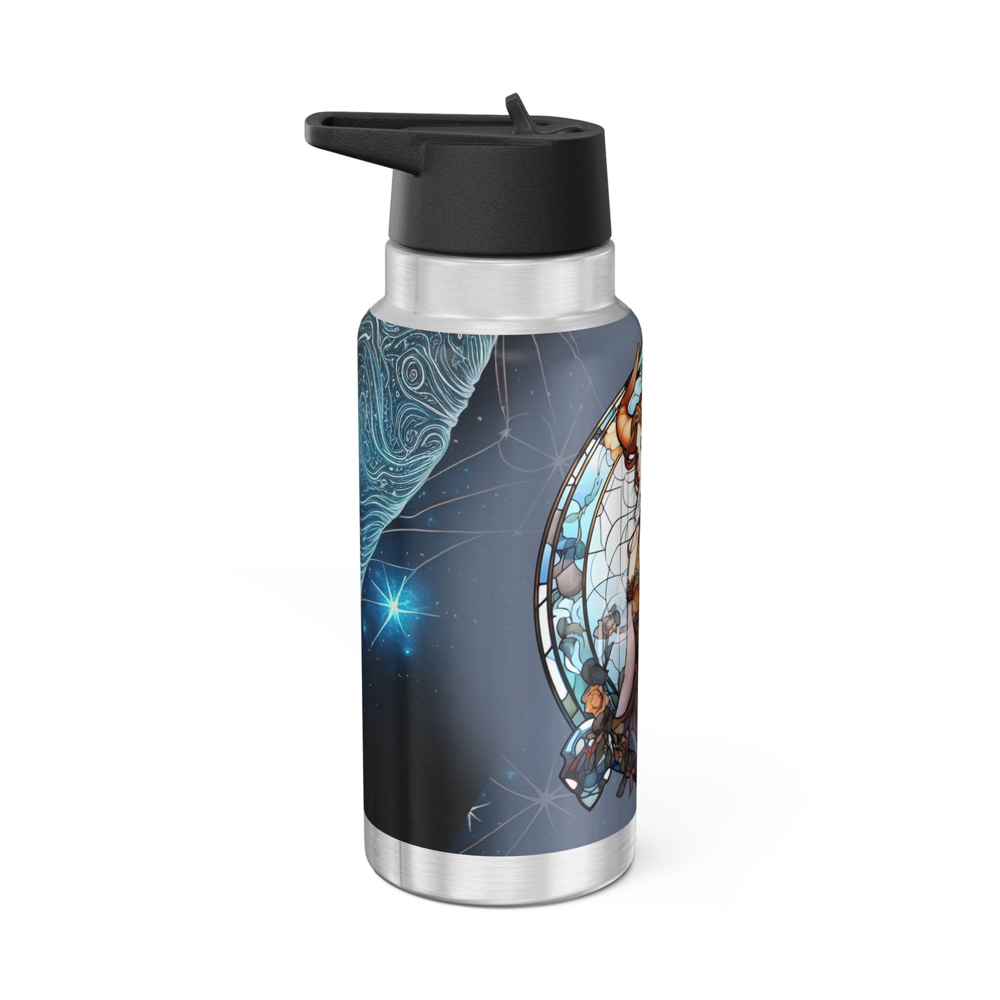 Taurus Zodiac Sign Stained Glass Illustration with Stars ~ 32oz Tumbler With Lid and Straw