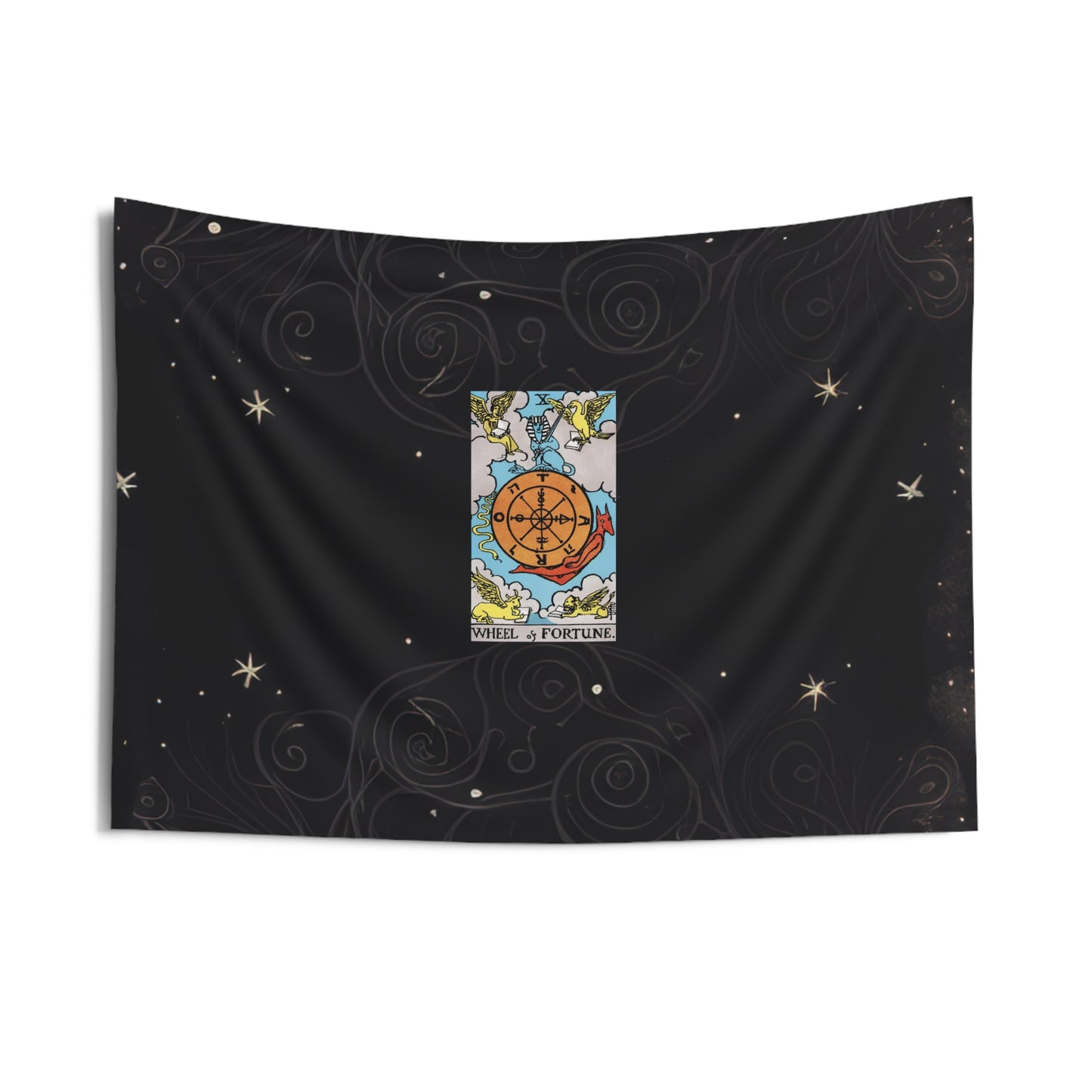 The Wheel of Fortune Tarot Card Altar Cloth or Tapestry with Starry Background