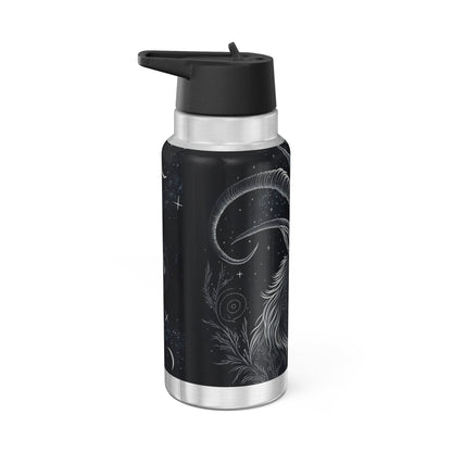 Capricorn Zodiac Sign Goat in Black and White with Starry Background ~ 32oz Tumbler With Lid and Straw