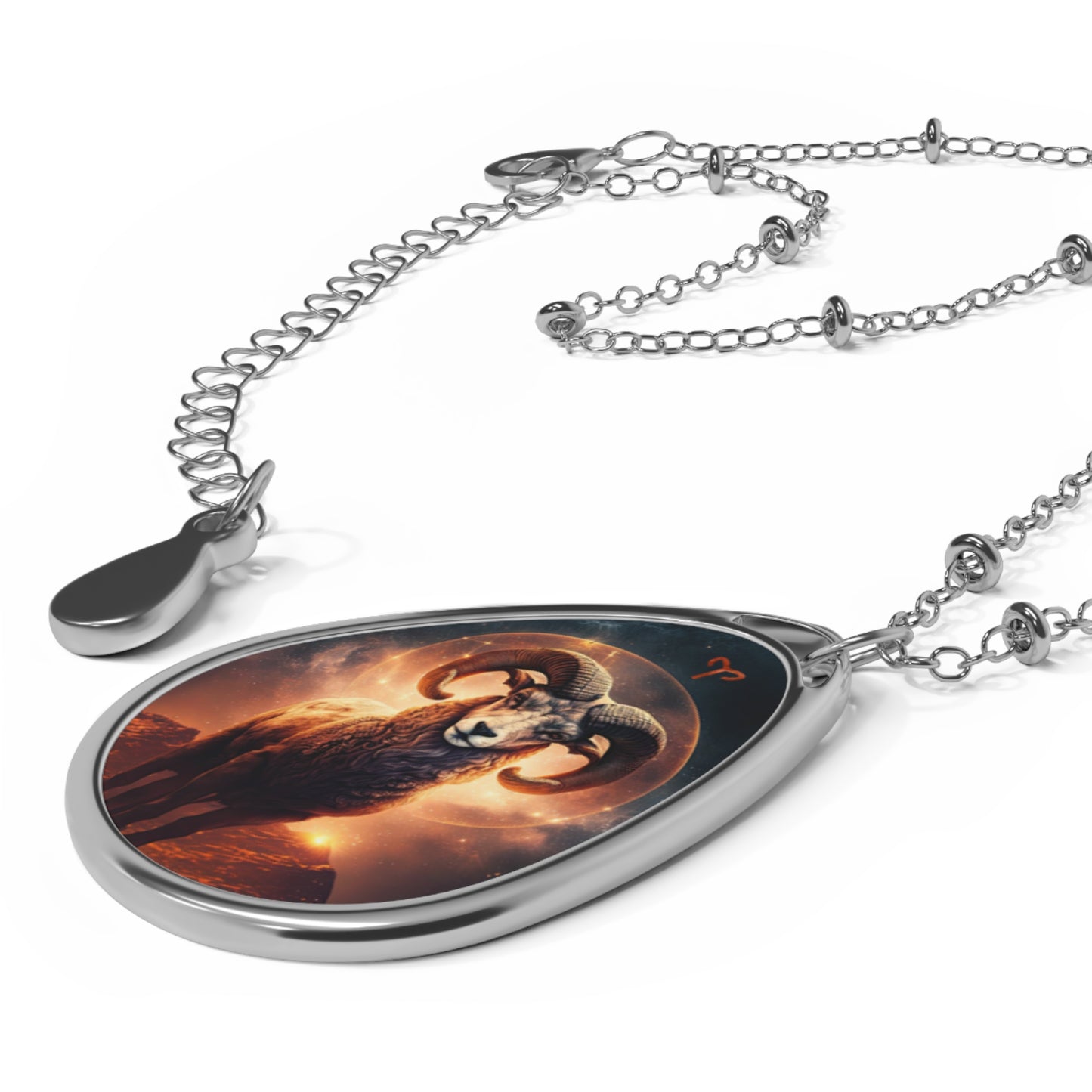 Aries Zodiac Sign ~ Ram With the Moon ~ Necklace & Oval Pendant With Chain