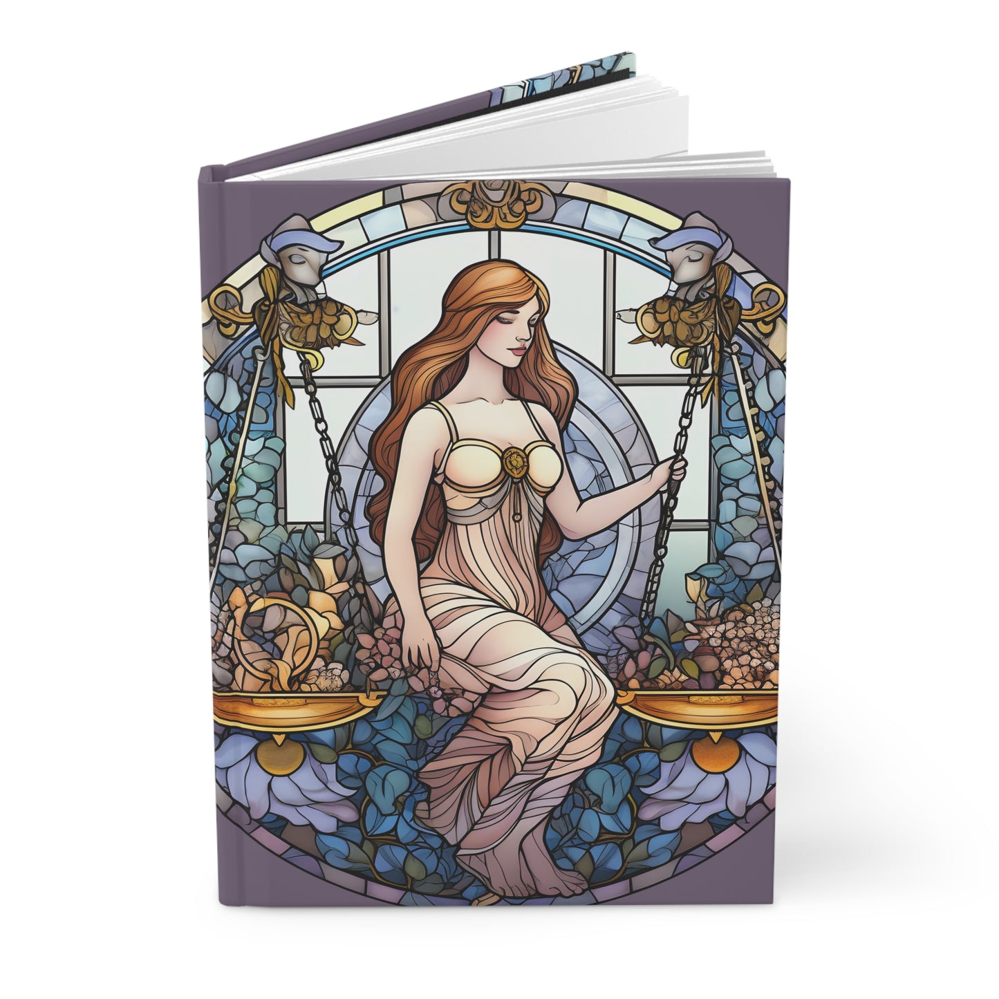 Libra Stained Glass Illustration with Poem Hardcover 150 Page Journal