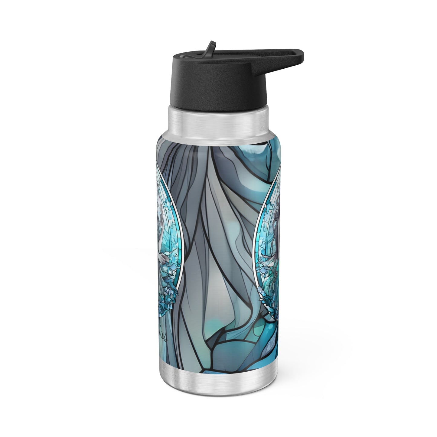 Aquarius Zodiac Sign Stained Glass Illustration ~ 32oz Tumbler With Lid and Straw