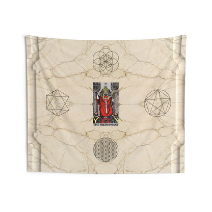 The Hierophant Tarot Card Altar Cloth or Tapestry with Marble Background, Flower of Life and Seed of Life