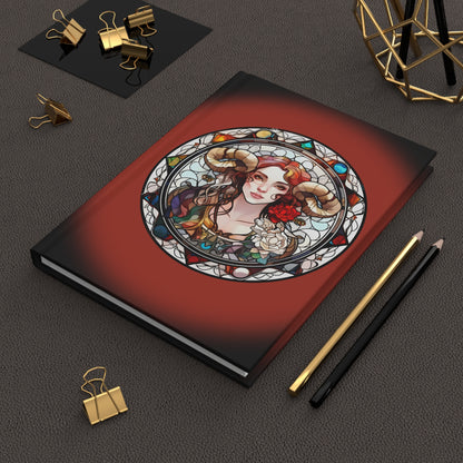 Aries Stained Glass Illustration with Poem Hardcover 150 Page Journal