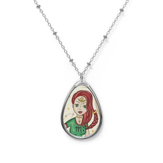Scorpio Zodiac Sign ~ Scorpio Girl Illustration ~ Necklace & Oval Pendant With Chain